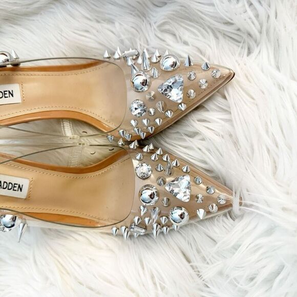 STEVE MADDEN | Vala Studded Metallic Stiletto Heel Pump Clear Embellished | 7.5 - Picture 6 of 9